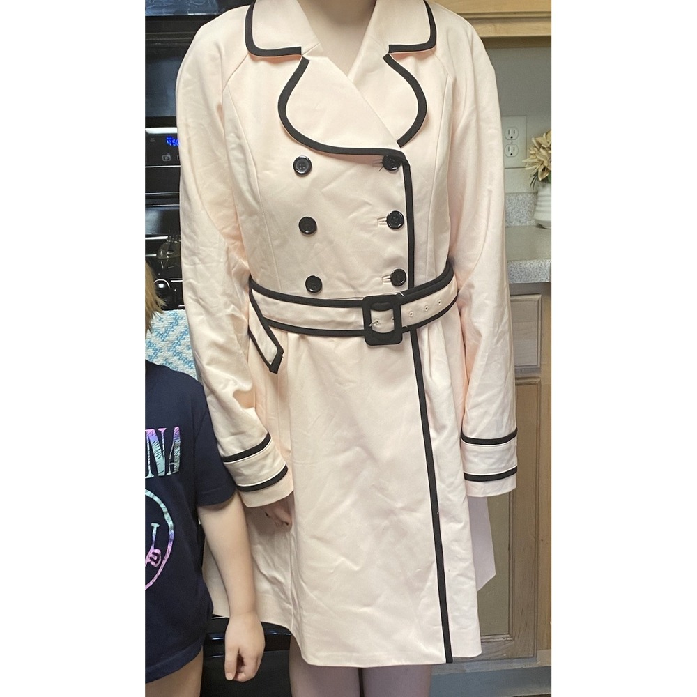 ELLE Size 12 Pastel Pink Black Edge Dress Jacket Spring Coat Duster Vintage 1950 - Picture 2 of 6